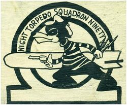 Night Torpedo Bombing Squadron 90 (VT(N)-90)
Established as Night Torpedo Bombing Squadron NINETY (VT(N)-90) on 25 Aug 1944. Disestablished 21 Jun 1946.

Insignia approval date unknown. This version was used their progress report from 25 Aug 1944-15 Mar 1945. US made, panted on canvas.

Deployments. 
24Dec 1944-14 May 1945, CV-6 USS Enterprise, CVG(N)-90, Grumman TBM-3D Avenger, WestPac


