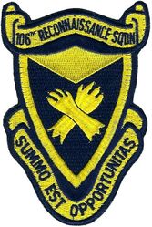 106th Reconnaissance Squadron
From unit in 1993; beware repros on black felt.
