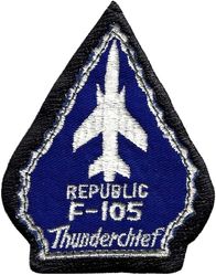23d Tactical Fighter Squadron F-105
Republic issued patch as worn by the 23 TFS pilots, one of several types used by them. Also used by other units. Sewn on leather typical for 36 TFW units. 
