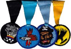 347th Tactical Fighter Wing Gaggle
Patches sewn to ribbons and mounted on rack to resemble medals. 347 TFW, unknown, 428 and 429 TFS. Use is unknown, made in Thailand.
