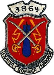 386th Fighter-Bomber Squadron 
3 piece patch sewn to leather.
