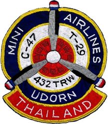 432d Tactical Reconnaissance Wing Support Flight
C-47s and T-29s were used to move people, supplies and parts from Udorn to other bases in SEA as needed. Back patch, Thai made.
