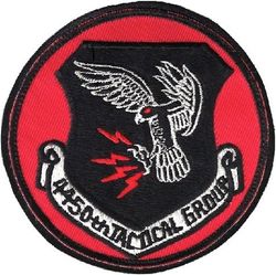 4450th Tactical Group
In 1984, as part of a cover plan for the F-117, the 4450th sent some of its A-7 aircraft to participate in TEAM SPIRIT 84. The crews were encouraged to have patches done there to help spread the cover story, thus many A-7 era patches are Korean made. Sewn to leather as worn.
