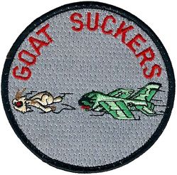 4450th Tactical Group A-7
Goat Suckers is a nickname for a nighthawk, which was what the F-117 came to be called. The A-7D/K was a cover for the F-117 training program. The A-7 was replaced by the T-38 in 1989 after the program was made public. Original version, late 1980s era. Beware of repros.
