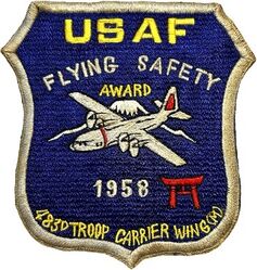 483d Troop Carrier Wing, Medium Flying Safety Award 1958
Japan made.
