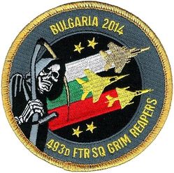 493d Fighter Squadron  Bulgaria 2014
Commander's patch with gold tinsel border and F-15.
