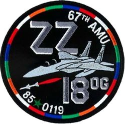 67th Aircraft Maintenance Unit F-15C 85-0119
Aircraft has one Desert Storm kill, thus the green star. It was also the 18th OG flagship at one time as well. Japan made.
