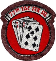 77th Tactical Fighter Squadron
Sewn to brown leather with ACE tag on back of leather. Japan made.
