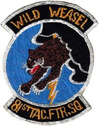 81st Tactical Fighter Squadron
The first F-4C WW arrived at Hahn in 1969. All early 81st FBS/TFS I have seen have a black cloud and tab like this one, at Spang it later became dark blue. Most likely the first WW patch. German handmade.
