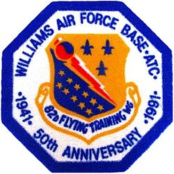 82d Flying Training Wing 50th Anniversary
50th Anniversary of Williams AFB. Printed on felt.
