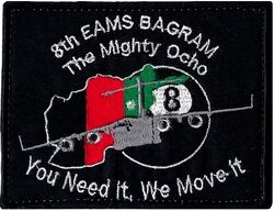 8th Expeditionary Air Mobility Squadron Morale
Hat patch, Afghan made.
