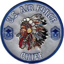 Chief Master Sergeant
Note: This depicts the old style rank, later Chief insignia starting in late 1991 moved one stripe from the bottom and had 3 up top.

