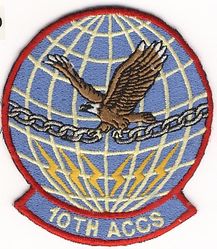 10th Airborne Command and Control Squadron
Note that the golden eagle has inexplicably become a bald eagle, and the yellow grid lines chain are white. Additionally, the field is sky blue rather than ultramarine. None of these changes was officially approved. 
