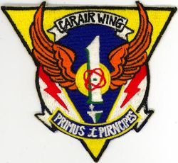 Carrier Air Wing 1 (CVW-1)
Established as Carrier Air Group ONE (CVG-1) on 1 May 1943. Disestablished on 25 Oct 1945. Redesignated Attack Carrier Air Group ONE (CVAG-1) on 15 Nov 1946; Carrier Air Group ONE (CVG-1) on 1 Sep 1948; Carrier Air Wing ONE (CVW-1) on 20 Dec 1963-.
