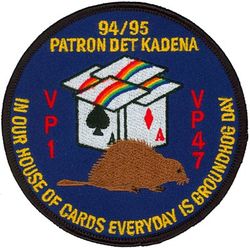 Patrol Squadron 1 (VP-1) & Patrol Squadron 47 (VP-47) Detachment Kadena
VP-1 "Screaming Eagles"
1994-1995 
Established as VB-128 on 15 Feb 1943.
Redesignated VPB-128 on 1 Oct 1944; VP-128 on 15 May 1946; VP-ML-1 on 15 Nov 1946; VP-1 (5th VP-1) on 1
Sep 1948.
Lockheed P-3C UIIIR Orion
