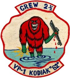 Patrol Squadron 1 (VP-1) Crew 2 1/2
VP-1 " Fleet’s Finest"
1962
Established as VB-128 on 15 Feb 1943.
Redesignated VPB-128 on 1 Oct 1944; VP-128 on 15 May 1946; VP-ML-1 on 15 Nov 1946; VP-1 (5th VP-1) on 1
Sep 1948.
Lockheed P2V-7 Neptune 



