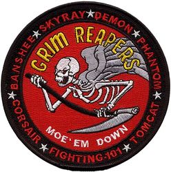 Fighter Squadron 101 (VF-101) Disestablishment 2005
Established as Fighter Squadron ONE HUNDRED ONE (VF-101) “Grim Reapers” on 1 May 1952. VF-101 merged with the Fleet All Weather Training Unit Atlantic (FAWTUALT) in Apr 1958. Disestablished on 30 Sep 2005. 

East coast F-14 Fleet Replacement Squadron.

Grumman F-14A/B Tomcat, 1976-2005

