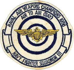 Fighter Squadron 111 (VF-111) Naval Air Weapons Champions 1958
VF-111 "Sundowners" (First VF-111)
Established as VF-11 on 10 Oct 1942; VF-11A in 1946; VF-111 on 15 Jul 1948-19 Jan 1959. 
Grumman  F9F-8 Cougar 
North American FJ-3 Fury

