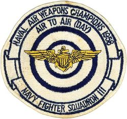Fighter Squadron 111 (VF-111) Naval Air Weapons Champions 1958
VF-111 "Sundowners" (First VF-111)
Established as VF-11 on 10 Oct 1942; VF-11A in 1946; VF-111 on 15 Jul 1948-19 Jan 1959. 
Grumman  F9F-8 Cougar 
North American FJ-3 Fury
