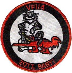 Fighter Squadron 114 (VF-114) F-14 Tomcat
Established as Bombing-Fighting Squadron NINETEEN (VBF-19) on 21 Jan 1945. Redesignated Fighter Squadron TWO ZERO A (VF-20A) on 15 Nov 1946; Fighter Squadron ONE HUNDRED NINTY TWO (VF-192) on 24 Aug 1948; Fighter Squadron ONE HUNDRED FOURTEEN (VF-114) "Aardvarks" on 15 Feb 1950. Disestablished on 30 Apr 1993. 

Grumman F-14A Tomcat 

Insignia. Executioneers, 1950-1962; Bellerophon and Pegasus approved on 20 Jun 1962.

Deployments:
25 Oct 1977-15 May 1978 USS Kitty Hawk (CV-63) CVW-11, F-14A, WestPac	
13 Mar 1979-22 Sep 1979 USS America (CV-66) CVW-11, F-14A, Mediterranean 
14 Apr 1981-12 Nov 1981 USS America (CV-66) CVW-11, F-14A,	Mediterranean/Indian Ocean
1 Sep 1982-28 Apr 1983	USS Enterprise (CVN-65) CVW-11, F-14A	, NorPac/WestPac
30 May 1984-20 Dec 1984 USS Enterprise (CVN-65) CVW-11, F-14A, NorPac/WestPac/Indian Ocean
15 Jan 1986-12 Aug 1986 USS Enterprise (CVN-65) CVW-11, F-14A, Around-the-World	
25 Oct 1987-24 Nov 1987 USS Enterprise (CVN-65) CVW-11, F-14A, NorPac	
5 Jan 1988-3 Jul 1988 USS Enterprise (CVN-65) CVW-11, F-14A, NorPac/WestPac/Indian Ocean
17 Sep 1989-16 Mar 1990 USS Enterprise (CVN-65) CVW-11, F-14A, Around-the-World	
24 Sep 1990-20 Nov 1990 USS Abraham Lincoln (CVN-72) CVW-11, F-14A, Norfolk to Alameda
28 May 1991-25 Nov 1991 USS Abraham Lincoln	(CVN-72) CVW-11, F-14A, WestPac/Indian Ocean/Arabian Gulf
