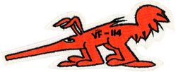 Fighter Squadron 114 (VF-114) Morale
Established as Bombing-Fighting Squadron NINETEEN (VBF-19) on 21 Jan 1945. Redesignated Fighter Squadron TWO ZERO A (VF-20A) on 15 Nov 1946; Fighter Squadron ONE HUNDRED NINTY TWO (VF-192) on 24 Aug 1948; Fighter Squadron ONE HUNDRED FOURTEEN (VF-114) "Aardvarks" on 15 Feb 1950. Disestablished on 30 Apr 1993. 

Vought F4U-4/4B Corsair, 1945-1946, 1950-1953
Grumman F8F-1 Bearcat, 1947-1950
Grumman F9F-5 Panther, 1953-1956
McDonnell F2H-3 Banshee, 1956-1957
McDonnell F3H-2N Demon, 1957-1961
McDonnell Douglas F-4B/J Phantom II, 1961-1975
Grumman F-14A Tomcat, 1975-1993

Insignia. Executioneers, 1950-1962; Bellerophon and Pegasus approved on 20 Jun 1962.

Deployments:
5 Jul 1950-26 Mar 1951	USS Philippine Sea (CV-47) CVG-11, F4U-4B, WestPac/Korea	
28 Mar 1951-7 Apr 1951 USS Valley Forge (CV-45) CVG-11, F4U-4B, WestPac/Korea	
31 Dec 1951-8 Aug 1952 USS Philippine Sea (CV-47) CVG-11, F4U-4B, WestPac/Korea	
1 Jul 1953-18 Jan 1954 USS Kearsage (CVA-33) CVG-11, F9F-5, WestPac	
7 Oct 1954-12 May 1955 USS Kearsage (CVA-33) CVG-11, F9F-5,	WestPac
16 Jul 1956-26 Jan 1957	USS Essex (CVA-9) CVG-11, F2H-3, WestPac	
8 Mar 1958-21 Nov 1958 USS Shangri La	(CVA-38) CVG-11, F3H-2N, WestPac	
9 Mar 1959-3 Oct 1959 USS Shangri La (CVA-38) CVG-11, F3H-2N, WestPac	
16 Jul 1960-18 Mar 1961 USS Hancock (CVA-19) CVG-11, F3H-2N, WestPac	
13 Sep 1962-2 Apr 1963	USS Kitty Hawk	(CVA-63) CVG-11, F4H-1, WestPac	
17 Oct 1963-20 Jul 1964	USS Kitty Hawk	(CVA-63) CVW-11, F-4B, WestPac/ Vietnam
19 Oct 1965-13 Jun 1966 USS Kitty Hawk (CVA-63) CVW-11, F-4B, WestPac/ Vietnam
5 Nov 1966-19 Jun 1967	USS Kitty Hawk (CVA-63) CVW-11, F-4B, WestPac/ Vietnam
18 Nov 1967-28 Jun 1968 USS Kitty Hawk (CVA-63) CVW-11, F-4B, WestPac/ Vietnam
30 Dec 1968-4 Sep 1969	USS Kitty Hawk (CVA-63) CVW-11, F-4B,	WestPac/ Vietnam
6 Nov 1970-17 Jul 1971 USS Kitty Hawk (CVA-63) CVW-11, F-4J, WestPac/ Vietnam
17 Feb 1972-28 Nov 1972 USS Kitty Hawk (CVA-63) CVW-11, F-4J, WestPac/ Vietnam
23 Nov 1973-9 Jul 1974 USS Kitty Hawk (CVA-63) CVW-11, F-4J, WestPac/ Indian Ocean
21 May 1975-15 Dec 1975 USS Kitty Hawk (CVA-63) CVW-11, F-4J, WestPac	
25 Oct 1977-15 May 1978 USS Kitty Hawk (CV-63) CVW-11, F-14A, WestPac	
13 Mar 1979-22 Sep 1979 USS America (CV-66) CVW-11, F-14A, Mediterranean 
14 Apr 1981-12 Nov 1981 USS America (CV-66) CVW-11, F-14A,	Mediterranean/Indian Ocean
1 Sep 1982-28 Apr 1983	USS Enterprise (CVN-65) CVW-11, F-14A	, NorPac/WestPac
30 May 1984-20 Dec 1984 USS Enterprise (CVN-65) CVW-11, F-14A, NorPac/WestPac/Indian Ocean
15 Jan 1986-12 Aug 1986 USS Enterprise (CVN-65) CVW-11, F-14A, Around-the-World	
25 Oct 1987-24 Nov 1987 USS Enterprise (CVN-65) CVW-11, F-14A, NorPac	
5 Jan 1988-3 Jul 1988 USS Enterprise (CVN-65) CVW-11, F-14A, NorPac/WestPac/Indian Ocean
17 Sep 1989-16 Mar 1990 USS Enterprise (CVN-65) CVW-11, F-14A, Around-the-World	
24 Sep 1990-20 Nov 1990 USS Abraham Lincoln (CVN-72) CVW-11, F-14A, Norfolk to Alameda
28 May 1991-25 Nov 1991 USS Abraham Lincoln	(CVN-72) CVW-11, F-14A, WestPac/Indian Ocean/Arabian Gulf

