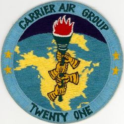 Carrier Air Group 21 (CVG-21)
Established as Carrier Air Group TWENTY ONE (CVG-21) in 1955. Redesignated Carrier Air Wing TWENTY ONE (CARAIRWING TWENTY ONE) (CVW-21) on 20 Dec 1963. Disestablished on 12 Dec 1975.
