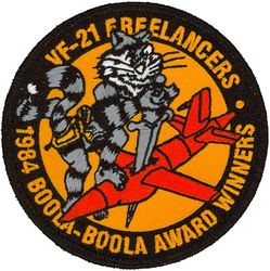 Fighter Squadron 21 (VF-21) (3rd) Boola-Boola Trophy 
Established as Fighter Squadron EIGHTY ONE (VF-81) on 2 Mar 1944. Redesignated Fighter Squadron THIRTEEN A (VF-13A) on 15 Nov 1946; Fighter Squadron ONE THIRTY ONE (VF-131) on 2 Aug 1948; Fighter Squadron SIXTY FOUR (VF-64) on 15 Feb 1950; Fighter Squadron TWENTY ONE (VF-21) “Freelancers” on 1 Jul 1959. Disestablished on 1 Jan 1996.

Grumman F-14 Tomcat

The Boola-Boola Trophy (West Coast) and Grand Slam (East Coast) is awarded for Air Warfare Excellence. 
