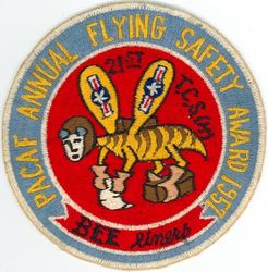 21st Troop Carrier Squadron, Medium Pacific Air Forces Annual Flying Safety Award 1957
Constituted as 21 Transport Squadron on 7 Mar 1942. Activated on 3 Apr 1942. Redesignated as 21 Troop Carrier Squadron on 5 Jul 1942. Inactivated on 31 Jan 1946. Activated on 15 Oct 1946. Redesignated as: 21 Troop Carrier Squadron, Heavy, on 21 May 1948; 21 Troop Carrier Squadron, Medium, on 2 Feb 1951; 21 Troop Carrier Squadron, Heavy, on 1 Dec 1952; 21 Troop Carrier Squadron, Medium, on 18 Sep 1956; 21 Troop Carrier Squadron on 8 Dec 1966; 21 Tactical Airlift Squadron on 1 Aug 1967; 21 Airlift Squadron on 1 Apr 1992-.
