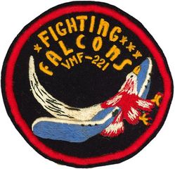 Marine Fighter Squadron 221 (VMF-221)
VMF- 221 "Fighting Falcons"
1943 2d Issue
F2A-3 Buffalo
F4F-3; F4F-3 Wildcat
SNJ-4 Texan
F-3A-1 Corsair
F4U Corsair
SB2C-4E Helldiver
Australian made on wool
