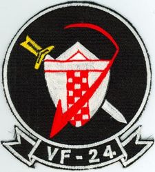 Fighter Squadron 24 (VF-24)
Established as Fighter Squadron TWO HUNDRED ELEVEN (VF-211) () on 15 Sep 1948. Disestablished on 16 May 1949. Reestablished on 1 Jul 1955. Redesignated Fighter Squadron TWENTY  FOUR (VF-24) (3rd) “Checkertails” on 9 Mar 1959. Redesignated Fighter Squadron TWO HUNDRED FOURTEEN (VF-214) on 1 Sep 1964; Fighter Squadron TWENTY  FOUR (VF-24) 17 Sep 1964. Disestablished on 31 Aug 1996.

North American FJ-3 Fury, 1955-1957
Vought F8U-1/2/F-8H/J Crusader, 1957-1975
Grumman F-14A Tomcat, 1976-1996

Deployments:
15 Aug 1959-25 Mar 1960, USS Midway	(CVA-41) CVG-2, F8U-1, WestPac
15 Feb 1961-28 Sep 1961, USS Midway (CVA-41) CVG-2, F8U-2, WestPac	
6 Apr 1962-20 Oct 1962, USS Midway (CVA-41) CVG-2, F8U-2, WestPac	
8 Nov 1963-26 May 1964, USS Midway (CVA-41) CVG-2, F-8C, WestPac
10 Nov 1965-1 Aug 1966, USS Hancock (CVA-19), CVW-21, F-8C, WestPac/Vietnam
26 Jan 1967-25 Aug 1967, USS Bon Homme Richard (CVA-31), CVW-21, F-8C, WestPac/Vietnam 	
18 Jul 1968-3 Mar 1969, USS Hancock (CVA-19), CVW-21	, F-8H, WestPac/Vietnam	
2 Aug 1969-15 Apr 1970, USS Hancock (CVA-19), CVW-21, F-8H, WestPac/Vietnam	
22 Oct 1970-3 Jun 1971, USS Hancock (CVA-19), CVW-21, F-8J, WestPac/Vietnam	
7 Jan 1972-3 Oct 1972, USS Hancock (CVA-19), CVW-21, F-8J, WestPac/Vietnam	
8 May 1973-8 Jan 1974, USS Hancock (CVA-19), CVW-21, F-8J, WestPac/Vietnam	
18 Mar 1975-20 Oct 1975, USS Hancock (CVA-19), CVW-21, F-8J, WestPac/Vietnam	
12 Apr 1977-21 Nov 1977, USS Constellation (CV-64), CVW-9, F-14A, WestPac	
26 Sep 1978-17 May 1979, USS Constellation (CV-64), CVW-9, F-14A, WestPac/Indian Ocean	
26 Feb 1980-15 Oct 1980, USS Constellation (CV-64), CVW-9, F-14A, WestPac/Indian Ocean	
20 Oct 1981-23 May 1982, USS Constellation (CV-64), CVW-9, F-14A, WestPac/Indian Ocean
15 Jul 1983-29 Feb 1984, USS Ranger (CV-61), CVW-9, F-14A, Central America/WestPac/Indian Ocean
24 Jul 1985-21 Dec 1985, USS Kitty Hawk (CV-63), CVW-9, F-14A, WestPac/Indian Ocean
3 Jan 1987-3 Jul 1987, USS Kitty Hawk (CV-63), CVW-9, F-14A, World Cruise	
2 Sep 1988-4 Mar 1989, USS Nimitz (CVN-68), CVW-9, F-14A, WestPac/Indian Ocean/Arabian Gulf
15 Jun 1989-9 Jul 1989, USS Nimitz (CVN-68), CVW-9, F-14A, NorPac	
25 Feb 1991-24 Aug 1991, USS Nimitz (CVN-68), CVW-9, F-14A, WestPac/Indian Ocean/Arabian Gulf	
2 Feb 1993-29 Jul 1993, USS Nimitz (CVN-68), CVW-9, F-14A, WestPac/Indian Ocean/Arabian Gulf
27 Nov 1995 20 May 1996, USS Nimitz (CVN-68), CVW-9, F-14A, WestPac/Indian Ocean/Arabian Gulf

