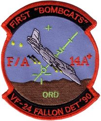 Fighter Squadron 24 (VF-24) Detachment Fallon 1990
Established as Fighter Squadron TWO HUNDRED ELEVEN (VF-211) () on 15 Sep 1948. Disestablished on 16 May 1949. Reestablished on 1 Jul 1955. Redesignated Fighter Squadron TWENTY  FOUR (VF-24) (3rd) “Checkertails” on 9 Mar 1959. Redesignated Fighter Squadron TWO HUNDRED FOURTEEN (VF-214) on 1 Sep 1964; Fighter Squadron TWENTY  FOUR (VF-24) 17 Sep 1964. Disestablished on 31 Aug 1996.

North American FJ-3 Fury, 1955-1957
Vought F8U-1/2/F-8H/J Crusader, 1957-1975
Grumman F-14A Tomcat, 1976-1996

Deployments:
15 Aug 1959-25 Mar 1960, USS Midway	(CVA-41) CVG-2, F8U-1, WestPac
15 Feb 1961-28 Sep 1961, USS Midway (CVA-41) CVG-2, F8U-2, WestPac	
6 Apr 1962-20 Oct 1962, USS Midway (CVA-41) CVG-2, F8U-2, WestPac	
8 Nov 1963-26 May 1964, USS Midway (CVA-41) CVG-2, F-8C, WestPac
10 Nov 1965-1 Aug 1966, USS Hancock (CVA-19), CVW-21, F-8C, WestPac/Vietnam
26 Jan 1967-25 Aug 1967, USS Bon Homme Richard (CVA-31), CVW-21, F-8C, WestPac/Vietnam 	
18 Jul 1968-3 Mar 1969, USS Hancock (CVA-19), CVW-21	, F-8H, WestPac/Vietnam	
2 Aug 1969-15 Apr 1970, USS Hancock (CVA-19), CVW-21, F-8H, WestPac/Vietnam	
22 Oct 1970-3 Jun 1971, USS Hancock (CVA-19), CVW-21, F-8J, WestPac/Vietnam	
7 Jan 1972-3 Oct 1972, USS Hancock (CVA-19), CVW-21, F-8J, WestPac/Vietnam	
8 May 1973-8 Jan 1974, USS Hancock (CVA-19), CVW-21, F-8J, WestPac/Vietnam	
18 Mar 1975-20 Oct 1975, USS Hancock (CVA-19), CVW-21, F-8J, WestPac/Vietnam	
12 Apr 1977-21 Nov 1977, USS Constellation (CV-64), CVW-9, F-14A, WestPac	
26 Sep 1978-17 May 1979, USS Constellation (CV-64), CVW-9, F-14A, WestPac/Indian Ocean	
26 Feb 1980-15 Oct 1980, USS Constellation (CV-64), CVW-9, F-14A, WestPac/Indian Ocean	
20 Oct 1981-23 May 1982, USS Constellation (CV-64), CVW-9, F-14A, WestPac/Indian Ocean
15 Jul 1983-29 Feb 1984, USS Ranger (CV-61), CVW-9, F-14A, Central America/WestPac/Indian Ocean
24 Jul 1985-21 Dec 1985, USS Kitty Hawk (CV-63), CVW-9, F-14A, WestPac/Indian Ocean
3 Jan 1987-3 Jul 1987, USS Kitty Hawk (CV-63), CVW-9, F-14A, World Cruise	
2 Sep 1988-4 Mar 1989, USS Nimitz (CVN-68), CVW-9, F-14A, WestPac/Indian Ocean/Arabian Gulf
15 Jun 1989-9 Jul 1989, USS Nimitz (CVN-68), CVW-9, F-14A, NorPac	
25 Feb 1991-24 Aug 1991, USS Nimitz (CVN-68), CVW-9, F-14A, WestPac/Indian Ocean/Arabian Gulf	
2 Feb 1993-29 Jul 1993, USS Nimitz (CVN-68), CVW-9, F-14A, WestPac/Indian Ocean/Arabian Gulf
27 Nov 1995 20 May 1996, USS Nimitz (CVN-68), CVW-9, F-14A, WestPac/Indian Ocean/Arabian Gulf


