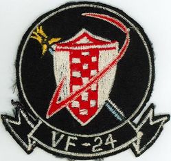 Fighter Squadron 24 (VF-24)
Established as Fighter Squadron TWO HUNDRED ELEVEN (VF-211) () on 15 Sep 1948. Disestablished on 16 May 1949. Reestablished on 1 Jul 1955. Redesignated Fighter Squadron TWENTY  FOUR (VF-24) (3rd) “Checkertails” on 9 Mar 1959. Redesignated Fighter Squadron TWO HUNDRED FOURTEEN (VF-214) on 1 Sep 1964; Fighter Squadron TWENTY  FOUR (VF-24) 17 Sep 1964. Disestablished on 31 Aug 1996.

North American FJ-3 Fury, 1955-1957
Vought F8U-1/2/F-8H/J Crusader, 1957-1975
Grumman F-14A Tomcat, 1976-1996

Deployments:
15 Aug 1959-25 Mar 1960, USS Midway	(CVA-41) CVG-2, F8U-1, WestPac
15 Feb 1961-28 Sep 1961, USS Midway (CVA-41) CVG-2, F8U-2, WestPac	
6 Apr 1962-20 Oct 1962, USS Midway (CVA-41) CVG-2, F8U-2, WestPac	
8 Nov 1963-26 May 1964, USS Midway (CVA-41) CVG-2, F-8C, WestPac
10 Nov 1965-1 Aug 1966, USS Hancock (CVA-19), CVW-21, F-8C, WestPac/Vietnam
26 Jan 1967-25 Aug 1967, USS Bon Homme Richard (CVA-31), CVW-21, F-8C, WestPac/Vietnam 	
18 Jul 1968-3 Mar 1969, USS Hancock (CVA-19), CVW-21	, F-8H, WestPac/Vietnam	
2 Aug 1969-15 Apr 1970, USS Hancock (CVA-19), CVW-21, F-8H, WestPac/Vietnam	
22 Oct 1970-3 Jun 1971, USS Hancock (CVA-19), CVW-21, F-8J, WestPac/Vietnam	
7 Jan 1972-3 Oct 1972, USS Hancock (CVA-19), CVW-21, F-8J, WestPac/Vietnam	
8 May 1973-8 Jan 1974, USS Hancock (CVA-19), CVW-21, F-8J, WestPac/Vietnam	
18 Mar 1975-20 Oct 1975, USS Hancock (CVA-19), CVW-21, F-8J, WestPac/Vietnam	
12 Apr 1977-21 Nov 1977, USS Constellation (CV-64), CVW-9, F-14A, WestPac	
26 Sep 1978-17 May 1979, USS Constellation (CV-64), CVW-9, F-14A, WestPac/Indian Ocean	
26 Feb 1980-15 Oct 1980, USS Constellation (CV-64), CVW-9, F-14A, WestPac/Indian Ocean	
20 Oct 1981-23 May 1982, USS Constellation (CV-64), CVW-9, F-14A, WestPac/Indian Ocean
15 Jul 1983-29 Feb 1984, USS Ranger (CV-61), CVW-9, F-14A, Central America/WestPac/Indian Ocean
24 Jul 1985-21 Dec 1985, USS Kitty Hawk (CV-63), CVW-9, F-14A, WestPac/Indian Ocean
3 Jan 1987-3 Jul 1987, USS Kitty Hawk (CV-63), CVW-9, F-14A, World Cruise	
2 Sep 1988-4 Mar 1989, USS Nimitz (CVN-68), CVW-9, F-14A, WestPac/Indian Ocean/Arabian Gulf
15 Jun 1989-9 Jul 1989, USS Nimitz (CVN-68), CVW-9, F-14A, NorPac	
25 Feb 1991-24 Aug 1991, USS Nimitz (CVN-68), CVW-9, F-14A, WestPac/Indian Ocean/Arabian Gulf	
2 Feb 1993-29 Jul 1993, USS Nimitz (CVN-68), CVW-9, F-14A, WestPac/Indian Ocean/Arabian Gulf
27 Nov 1995 20 May 1996, USS Nimitz (CVN-68), CVW-9, F-14A, WestPac/Indian Ocean/Arabian Gulf


