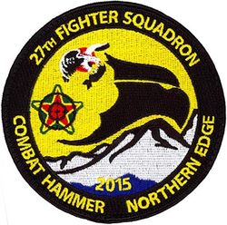 27th Fighter Squadron Exercise COMBAT HAMMER and NORTHERN EDGE 2015
Organized as 21 Aero Squadron on 15 Jun 1917. Redesignated as: 27 Aero Squadron on 23 Jun 1917; 27 Squadron (Pursuit) on 14 Mar 1921; 27 Pursuit Squadron on 25 Jan 1923; 27 Pursuit Squadron (Interceptor) on 6 Dec 1939; 27 Pursuit Squadron (Fighter) on 12 Mar 1941; 27 Fighter Squadron (Twin Engine) on 15 May 1942; 27 Fighter Squadron, Two Engine, on 28 Feb 1944. Inactivated on 16 Oct 1945. Redesignated as: 27 Fighter Squadron, Single Engine, on 5 Apr 1946; 27 Fighter Squadron, Jet Propelled, on 20 Jun 1946. Activated on 3 Jul 1946. Redesignated as: 27 Fighter Squadron, Jet, on 15 Jun 1948; 27 Fighter-Interceptor Squadron on 16 Apr 1950; 27 Tactical Fighter Squadron on 1 Jul 1971; 27 Fighter Squadron on 1 Nov 1991-.
