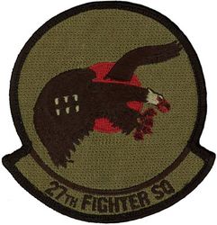 27th Expeditionary Fighter Squadron Theater Security Package Deployment 2010
Organized as 21 Aero Squadron on 15 Jun 1917. Redesignated as: 27 Aero Squadron on 23 Jun 1917; 27 Squadron (Pursuit) on 14 Mar 1921; 27 Pursuit Squadron on 25 Jan 1923; 27 Pursuit Squadron (Interceptor) on 6 Dec 1939; 27 Pursuit Squadron (Fighter) on 12 Mar 1941; 27 Fighter Squadron (Twin Engine) on 15 May 1942; 27 Fighter Squadron, Two Engine, on 28 Feb 1944. Inactivated on 16 Oct 1945. Redesignated as: 27 Fighter Squadron, Single Engine, on 5 Apr 1946; 27 Fighter Squadron, Jet Propelled, on 20 Jun 1946. Activated on 3 Jul 1946. Redesignated as: 27 Fighter Squadron, Jet, on 15 Jun 1948; 27 Fighter-Interceptor Squadron on 16 Apr 1950; 27 Tactical Fighter Squadron on 1 Jul 1971; 27 Fighter Squadron on 1 Nov 1991-.
Emblem. Approved on 17 Sep 1971.

Keywords: subdued