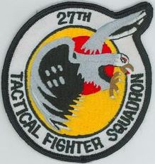 27th Tactical Fighter Squadron
Organized as 21 Aero Squadron on 15 Jun 1917. Redesignated as: 27 Aero Squadron on 23 Jun 1917; 27 Squadron (Pursuit) on 14 Mar 1921; 27 Pursuit Squadron on 25 Jan 1923; 27 Pursuit Squadron (Interceptor) on 6 Dec 1939; 27 Pursuit Squadron (Fighter) on 12 Mar 1941; 27 Fighter Squadron (Twin Engine) on 15 May 1942; 27 Fighter Squadron, Two Engine, on 28 Feb 1944. Inactivated on 16 Oct 1945. Redesignated as: 27 Fighter Squadron, Single Engine, on 5 Apr 1946; 27 Fighter Squadron, Jet Propelled, on 20 Jun 1946. Activated on 3 Jul 1946. Redesignated as: 27 Fighter Squadron, Jet, on 15 Jun 1948; 27 Fighter-Interceptor Squadron on 16 Apr 1950; 27 Tactical Fighter Squadron on 1 Jul 1971; 27 Fighter Squadron on 1 Nov 1991-.
