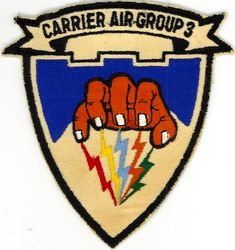 CARRIER AIR GROUP 3 (CVG-3)
Established as Saratoga Air Group on 1 Jul 1938. Redesignated Carrier Air Group THREE (CVG-3) on 25 Sep 1943; Attack Carrier Air Group THREE (CVAG-3) on 15 Nov 1946; Carrier Air Group THREE (CVG-3) on 1 Sep 1948; Carrier Air Wing THREE (CVW-3) on 20 Dec 1963-.

