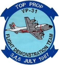 Patrol Squadron 31 (VP-31) Flight Demonstration Team
Established as Patrol Squadron THIRTY ONE (VP-31) " Black Lightnings" on 30 Jun 1960, the second squadron to be assigned the VP-31 designation. Disestablished on 1 Nov 1993.

Lockheed TP-3A Orion
