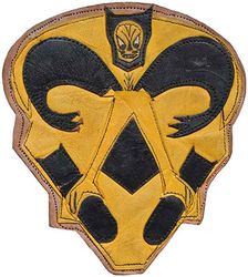 374th Bombardment Squadron, Heavy
Constituted 374th Bombardment Squadron (Heavy) on 28 Jan 1942. Activated on 15 Apr 1942. Inactivated on 6 Jan 1946.

Insignia approved on 13 Jul 1952. Indian made painted multi piece leather.
 
Gowen Field, ID, 15 Apr 1942; Davis-Monthan Field, AZ, 18 Jun 1942; Alamogordo, NM, 24 Jul 1942; Davis-Monthan Field, AZ, 28 Aug 1942; Wendover Field, UT, 1 Oct 1942; Pueblo AAB, CO, 30 Nov 1942-2 Jan 1943; Chengkung, China, 20 Mar 1943; Kwanghan, China, 18 Feb 1945; Rupsi, India, 27 Jun-14 Oct 1945; Camp Kilmer, NJ, 5-6 Jan 1946.


