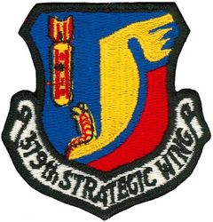 376th Strategic Wing (ERROR)
"376" was mistakenly embroidered as "379" so these patches were almost certainly rejected, although this has not been confirmed.  -GWO
Keywords: error