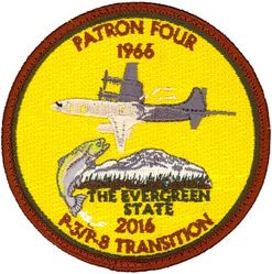 Patrol Squadron 4 (VP-4) P-3 to P-8 Transition
Established as Bombing Squadron ONE HUNDRED FORTY FOUR (VB-144) on 1 July 1943. Redesignated Patrol Bombing Squadron ONE HUNDRED FORTY FOUR (VPB-144) on 1 October 1944. Redesignated Patrol Squadron ONE HUNDRED FORTY FOUR (VP-144) on 15 May 1946. Redesignated Medium Patrol Squadron (Landplane) ONE HUNDRED FORTY FOUR (VP-ML-4) on 15 November 1946. Redesignated Patrol Squadron FOUR (VP-4) on 1 September 1948, the second squadron to be assigned the VP-4 designation.

Lockheed P-3C UIIIR Orion, 1992-2016.
Boeing P-8 Poseidon, 2016-.

The Skinny Dragon design was altered slightly in honor of the squadron’s 50th anniversary in 1993. Approved by CNO on 25 Mar 1993.


