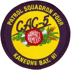 Patrol Squadron 4 (VP-4) Combat Air Crew 5
Established as Bombing Squadron ONE HUNDRED FORTY FOUR (VB-144) on 1 July 1943. Redesignated Patrol Bombing Squadron ONE HUNDRED FORTY FOUR (VPB-144) on 1 October 1944. Redesignated Patrol Squadron ONE HUNDRED FORTY FOUR (VP-144) on 15 May 1946. Redesignated Medium Patrol Squadron (Landplane) ONE HUNDRED FORTY FOUR (VP-ML-4) on 15 November 1946. Redesignated Patrol Squadron FOUR (VP-4) on 1 September 1948, the second squadron to be assigned the VP-4 designation.

Boeing P-8 Poseidon, 2016-.

The Skinny Dragon design was altered slightly in honor of the squadron’s 50th anniversary in 1993. Approved by CNO on 25 Mar 1993.

