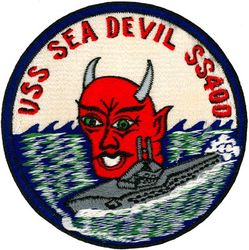 SS-400 USS Sea Devil
Namesake. The Sea Devil (Manta birostria), the largest of all rays, noted for power and endurance.
Builder: Portsmouth Naval Shipyard, Kittery, ME
Laid down: 18 Nov 1943
Launched: 28 Feb 1944
Commissioned: 24 May 1944
Decommissioned: 9 Sep 1948
Recommissioned: 3 Mar 1951
Decommissioned: 19 Feb 1954
Recommissioned: 17 Aug 1957
Reclassified: Auxiliary submarine (AGSS-400) 1 Jul 1960
Decommissioned: 17 Feb 1964
Struck: 1 Apr 1964
Fate: Sunk as a target off southern CA 24 Nov 1964
Class and type. Balao class diesel-electric submarine
Displacement:	
1,526 long tons (1,550 t) surfaced
2,391 tons (2,429 t) submerged
Length. 	311 ft 6 in (94.95 m)
Beam. 27 ft 3 in (8.31 m)
Draft. 16 ft 10 in (5.13 m) maximum
Propulsion:	
4 × Fairbanks-Morse Model 38D8-⅛ 10-cylinder opposed piston diesel engines driving electrical generators
2 × 126-cell Sargo batteries
4 × high-speed Elliott electric motors with reduction gears
two propellers]
5,400 shp (4.0 MW) surfaced
2,740 shp (2.0 MW) submerged
Speed. 20.25 knots (38 km/h) surfaced; 8.75 knots (16 km/h) submerged
Range. 11,000 nautical miles (20,000 km) surfaced at 10 kn (19 km/h)
Endurance. 48 hours at 2 knots (3.7 km/h) submerged; 75 days on patrol
Test depth. 400 ft (120 m)
Complement. 10 officers, 70–71 enlisted
Armament:	
10 × 21-inch (533 mm) torpedo tubes
6 forward, 4 aft
24 torpedoes
1 × 5-inch (127 mm) / 25 caliber deck gun
Bofors 40 mm and Oerlikon 20 mm cannon

