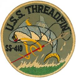 SS-410 USS Threadfin 
Namesake. The Threadfin, a silvery grey perciform fish of the family Polynemidae
Builder: Portsmouth Naval Shipyard, Kittery, ME
Laid down. 18 Mar 1944
Launched. 26 Jun 1944
Commissioned. 30 Aug 1944
Decommissioned. 10 Dec 1952
Recommissioned. 7 Aug 1953
Decommissioned. 18 Aug 1972
Stricken	.  Aug 1973
Fate. Transferred to Turkey, 18 Aug 1972, sold to Turkey 1 Aug 1973 
Class and type. Balao class diesel-electric submarine
Displacement:	
1,526 long tons (1,550 t) surfaced
2,391 tons (2,429 t) submerged
Length. 	311 ft 6 in (94.95 m)
Beam. 27 ft 3 in (8.31 m)
Draft. 16 ft 10 in (5.13 m) maximum
Propulsion:	
4 × Fairbanks-Morse Model 38D8-⅛ 10-cylinder opposed piston diesel engines driving electrical generators
2 × 126-cell Sargo batteries
4 × high-speed Elliott electric motors with reduction gears
two propellers]
5,400 shp (4.0 MW) surfaced
2,740 shp (2.0 MW) submerged
Speed. 20.25 knots (38 km/h) surfaced; 8.75 knots (16 km/h) submerged
Range. 11,000 nautical miles (20,000 km) surfaced at 10 kn (19 km/h)
Endurance. 48 hours at 2 knots (3.7 km/h) submerged; 75 days on patrol
Test depth. 400 ft (120 m)
Complement. 10 officers, 70–71 enlisted
Armament:	
10 × 21-inch (533 mm) torpedo tubes
6 forward, 4 aft
24 torpedoes
1 × 5-inch (127 mm) / 25 caliber deck gun
Bofors 40 mm and Oerlikon 20 mm cannon

