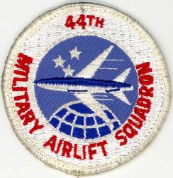 44th Military Airlift Squadron 
Constituted as the 44th Ferrying Squadron on 15 Sep 1942. Redesignated 44th Transport Squadron on 24 Mar 1943. Disbanded on 30 Sep 1943. Reconstituted as the 44th Air Transport Squadron, Heavy on 20 Apr 1953; 44th Air Transport Squadron, Medium on 1 Jul 1953. Inactivated on 14 Nov 1955. Redesignated 44th Air Transport Squadron, Heavy on 1 Nov 1961. Redesignated 44th Military Airlift Squadron on 8 Jan 1966. Inactivated on 1 Mar 1972.
