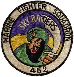 Marine Fighter Squadron 452 (VMF-452)
Established as Marine Fighter Squadron 452 (VMF-452) "Sky Raiders"
on 15 Feb 1944. Disestablished on 31 Dec 1949.

Vought FG-1 Corsair
Curtiss SB2C-4E Helldiver

Post WW-II era, Japanese made
