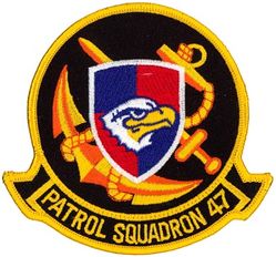Patrol Squadron 47 (VP-47)
VP-47 "Golden Swordsmen"
1964- (2d insignia)
Established as VP-27 on 1 Jun 1944; VPB-27 on 1 Oct 1944; VP-27 on 15 May 1946; VP-MS-7 on 15 Nov 1946; VP-47 on 1 Sep 1948-.
Lockheed P-3C UIII Orion

