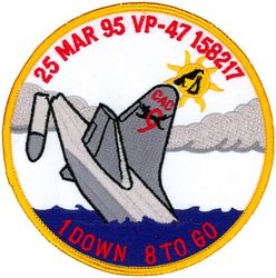 Patrol Squadron 47 (VP-47)
VP-47 "Golden Swordsmen"
1995
Established as VP-27 on 1 Jun 1944; VPB-27 on 1 Oct 1944; VP-27 on 15 May 1946; VP-MS-7 on 15 Nov 1946; VP-47 on 1 Sep 1948-.
Lockheed P-3C UIII Orion
