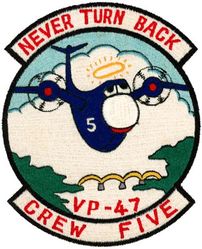 Patrol Squadron 47 (VP-47) Crew 5
VP-47
1950-1954
Established as VP-27 on 1 Jun 1944; VPB-27 on 1 Oct 1944; VP-27 on 15 May 1946; VP-MS-7 on 15 Nov 1946; VP-47 on 1 Sep 1948-.
Martin PBM-5 Mariner
