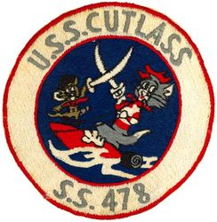 SS-478 USS Cutlass
Namesake. The cutlass fish species of predatory fish in the family Trichiuridae
Builder. Portsmouth Naval Shipyard, Kittery, ME
Laid down. 22 Jul 1944
Launched. 5 Nov 1944
Commissioned. 17 Mar 1945
Decommissioned. 15 Apr 1973
Stricken. 15 Apr 1973
Fate. Transferred to Taiwan (Republic of China), 15 Apr 1973
Class and type. Tench-class diesel-electric submarine
Displacement:	
1,570 tons (1,595 t) surfaced 
2,414 tons (2,453 t) submerged 
Length. 311 ft 8 in (95.00 m) 
Beam. 27 ft 4 in (8.33 m) 
Draft. 17 ft (5.2 m) maximum 
Propulsion:	
4 × Fairbanks-Morse Model 38D8-⅛ 10-cylinder opposed piston diesel engines driving electrical generators
2 × 126-cell Sargo batteries
2 × low-speed direct-drive Elliott electric motors
two propellers 
5,400 shp (4.0 MW) surfaced
2,740 shp (2.0 MW) submerged
Speed. 20.25 knots (38 km/h) surfaced; 8.75 knots (16 km/h) submerged 
Range. 11,000 nautical miles (20,000 km) surfaced at 10 knots (19 km/h) 
Endurance. 48 hours at 2 knots (3.7 km/h) submerged; 75 days on patrol
Test depth. 400 ft (120 m) 
Complement. 10 officers, 71 enlisted 
Armament:	
10 × 21-inch (533 mm) torpedo tubes, 6 forward, 4 aft)
28 torpedoes
1 × 5-inch (127 mm) / 25 caliber deck gun
Bofors 40 mm and Oerlikon 20 mm cannon

