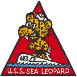 SS-483 USS Sea Leopard
Namesake. The Sea Leopard, also referred to as the sea leopard (Hydrurga leptonyx)
Builder. Portsmouth Naval Shipyard, Kittery, ME
Laid down. 7 Nov 1944
Launched. 2 Mar 1945
Commissioned. 11 Jun 1945
Decommissioned. 27 Mar 1973
Stricken. 27 Mar 1973
Fate. Transferred to Brazil, 27 Mar 1973
Class and type. Tench-class diesel-electric submarine
Displacement:	
1,570 tons (1,595 t) surfaced 
2,414 tons (2,453 t) submerged 
Length. 311 ft 8 in (95.00 m) 
Beam. 27 ft 4 in (8.33 m) 
Draft. 17 ft (5.2 m) maximum 
Propulsion:	
4 × Fairbanks-Morse Model 38D8-⅛ 10-cylinder opposed piston diesel engines driving electrical generators
2 × 126-cell Sargo batteries
2 × low-speed direct-drive Elliott electric motors
two propellers 
5,400 shp (4.0 MW) surfaced
2,740 shp (2.0 MW) submerged
Speed. 20.25 knots (38 km/h) surfaced; 8.75 knots (16 km/h) submerged 
Range. 11,000 nautical miles (20,000 km) surfaced at 10 knots (19 km/h) 
Endurance. 48 hours at 2 knots (3.7 km/h) submerged; 75 days on patrol
Test depth. 400 ft (120 m) 
Complement. 10 officers, 71 enlisted 
Armament:	
10 × 21-inch (533 mm) torpedo tubes, 6 forward, 4 aft)
28 torpedoes
1 × 5-inch (127 mm) / 25 caliber deck gun
Bofors 40 mm and Oerlikon 20 mm cannon


